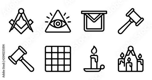 Bild auf Leinwand Masonic Symbols Vector Icons, Freemasonry Emblems, Esoteric Icons, Secret Societ