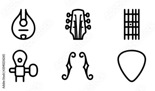 Photography Guitar Parts Icons, Musical Instrument Elements, Stringed Instrument Components,