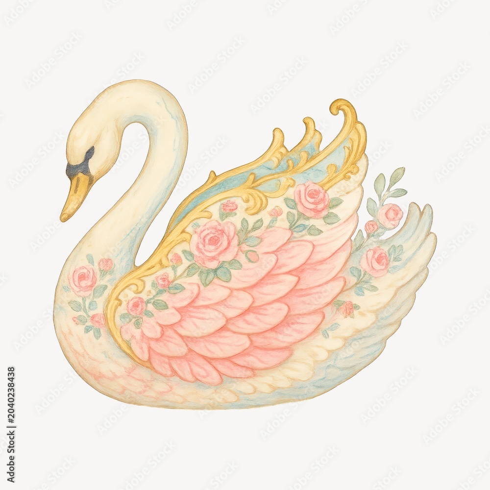 Obraz premium Elegant floral swan illustration.