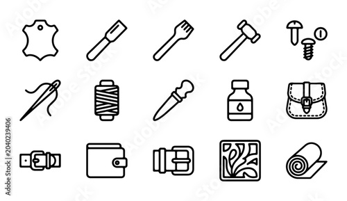Foto Leather Crafting Tools & Supplies Icons Set, Handmade Accessories, DIY Projects,