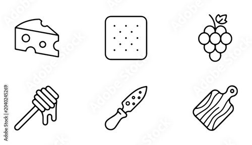 Bilde på lerret Cheese Board Icons Set, Food Icons, Appetizer Elements, Vector Graphics for Culi