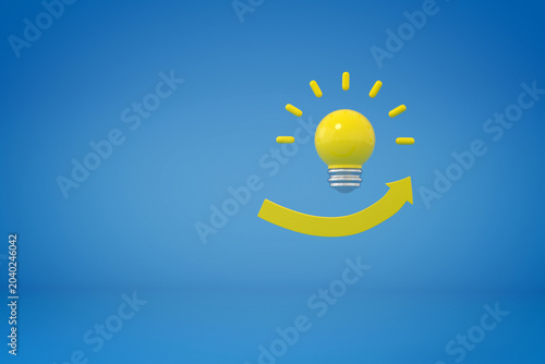 Glowing light bulb over a growth arrow like smile face, Modern light bulbs for idea concept 3d rendering 