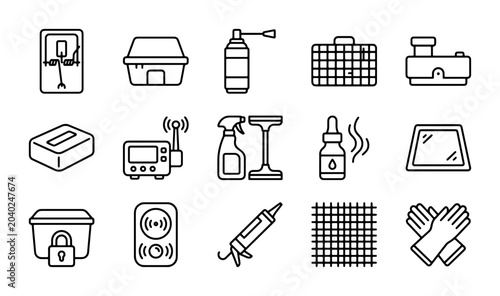Quadro su tela Pest Control Icons Set: Traps, Sprays, Deterrents, and Safety Gear Vector Graphi