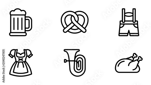 Konstfotografi Oktoberfest Icons: Beer Mug, Pretzel, Lederhosen, Dirndl, Tuba, Roasted Chicken