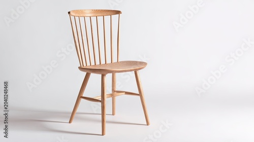 Elegant Wooden Windsor Chair Isolated on a Clean White Background.