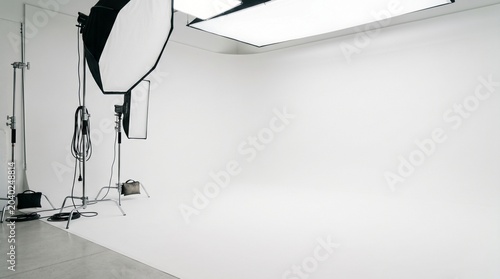 A professional photography studio setup with modern technology and equipment