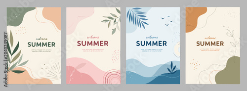 Abstract Summer Patterns with Botanical Elements and Gentle Waves