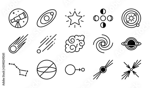 Foto Space Icons Set: Astronomy, Celestial Bodies, Cosmic Phenomena, Vector Graphics