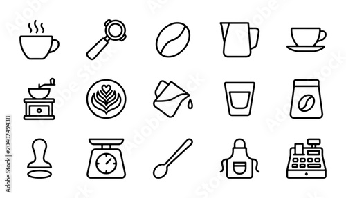 Tableau sur toile Coffee Shop Icons Set, Espresso Bar Equipment Vector Graphics, Cafe Tools Collec