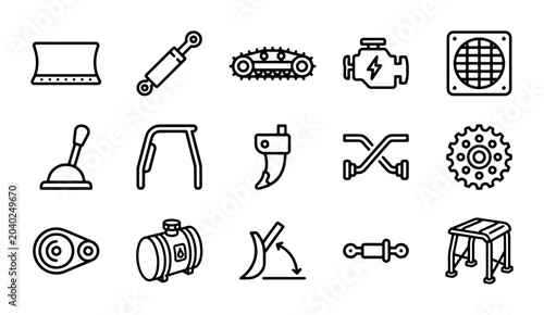 Schilderij op canvas Tractor Parts Icons, Agricultural Machinery Components, Farm Equipment Vector Se