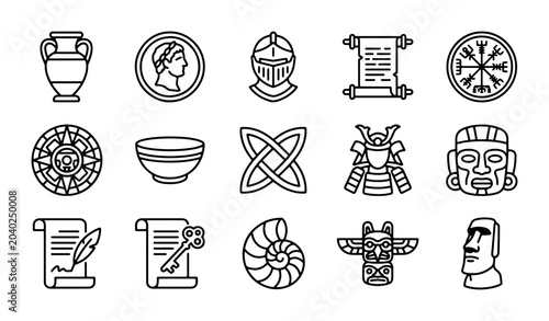 Canvas Print Ancient Civilizations Icons Set: History, Culture, Artifacts, Symbols, Vector Gr