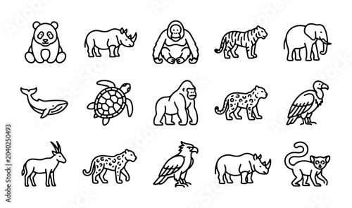 Canvas Print Cute Animal Icons Set, Vector Graphics Collection of Wildlife and Zoo Creatures,