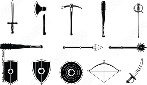 Fotografie Medieval weapon silhouette icon illustration, fantasy armament artwork, dagger s
