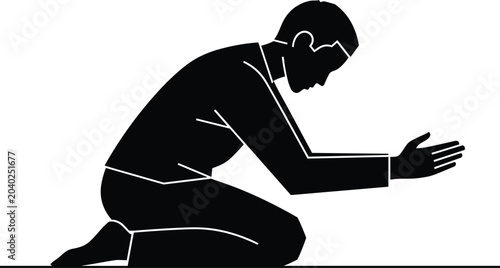 Foto Silhouette kneeling prayer person illustration, devotion artwork design, humilit
