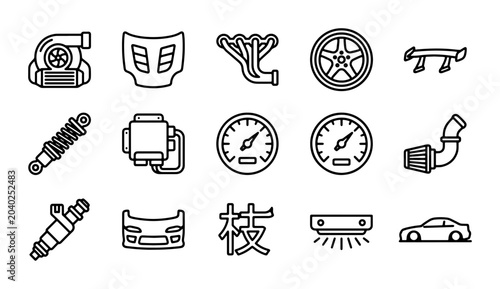 Bild auf Leinwand Automotive Parts Icons Set, Car Tuning Elements, Engine Components, Vehicle Acce