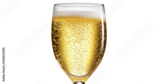 Close-up of a refreshing glass of bubbly golden champagne.