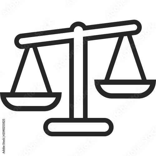 Obraz na plátne Outline of balanced justice scales on a stand, representing legal fairness, judicial balance, ethical decision-making, law and order, equality, courtroom proceedings, and professional legal services