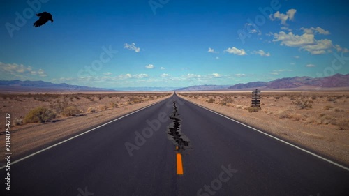 Earthquake crack in middle of desert road