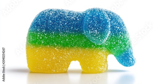 Colorful Gummy Elephant Candy on White Background.