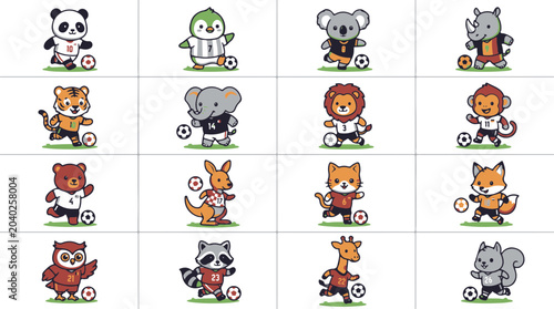 Photography Cute Cartoon Animals Playing Soccer in Team Uniforms