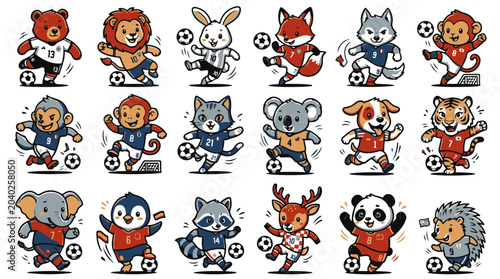 Canvas Print Cute Animal Football Players Collection Illustration