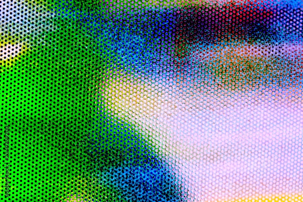 Fototapeta premium Abstract background with halftone and dots. Blue, green and red background. Abstract illustration with dots. Texture and pattern with different shapes and motion.