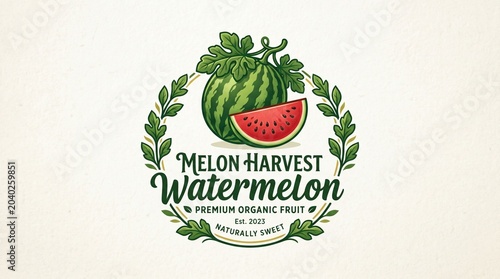 Fotografie Melon harvest watermelon premium organic fruit logo design