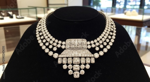 Luxury Diamond Necklace on Black Velvet Display
