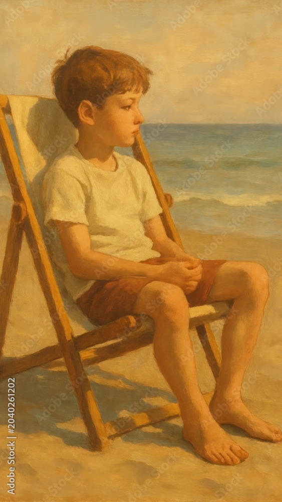Fototapeta premium Serene beach boy painting mobile wallpaper