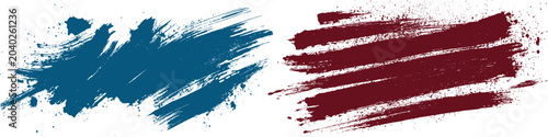 Abstract watercolor brush strokes in distressed red, white, and blue streaks  drawn vector grainy brush stroke texture.   Vector illustration