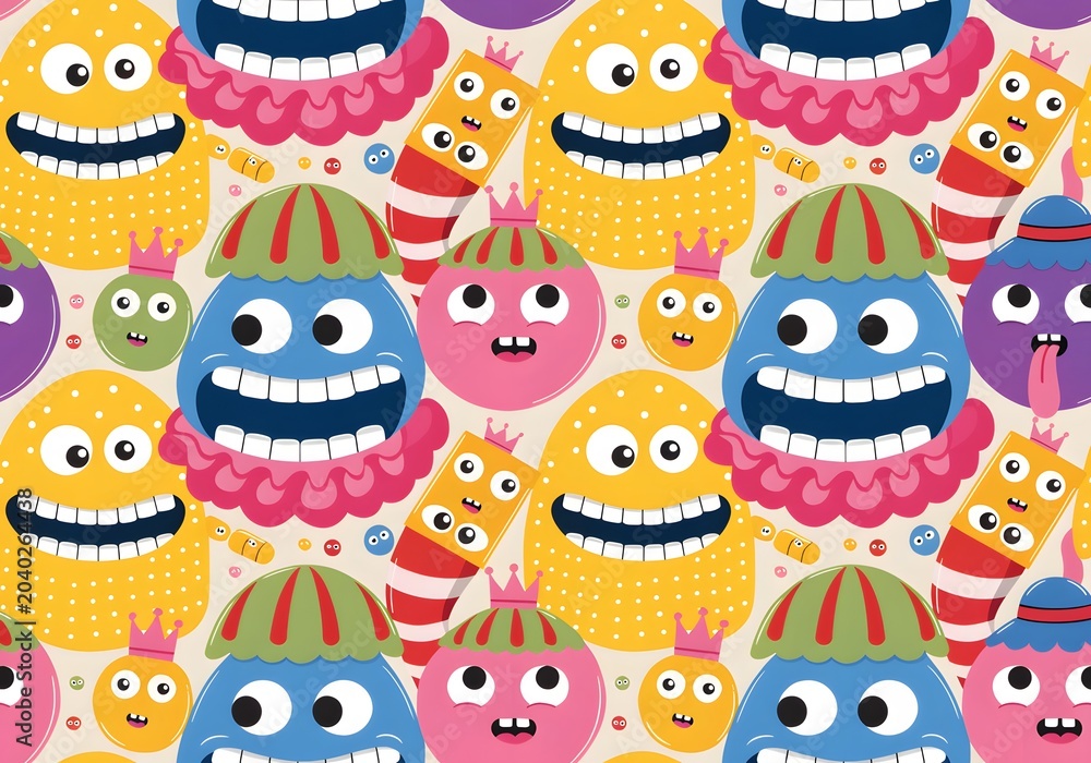 Obraz premium Seamless Cartoon Sour Candy Monsters Pattern with Whimsical Characters