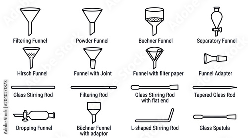 Cuadro en lienzo Laboratory glassware icons including funnels and stirring rods.