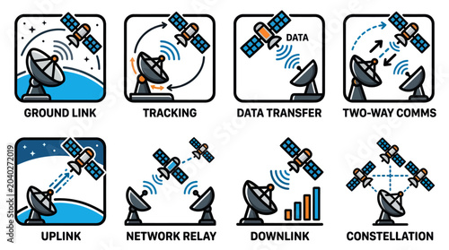 Φωτογραφία Satellite communication and data transfer network icons.