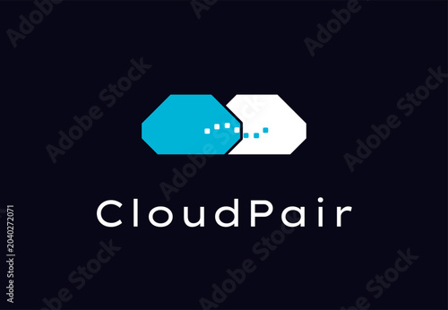 CloudPair Abstract Logo Template - Cloud Computing and Data Connection Vector Icon