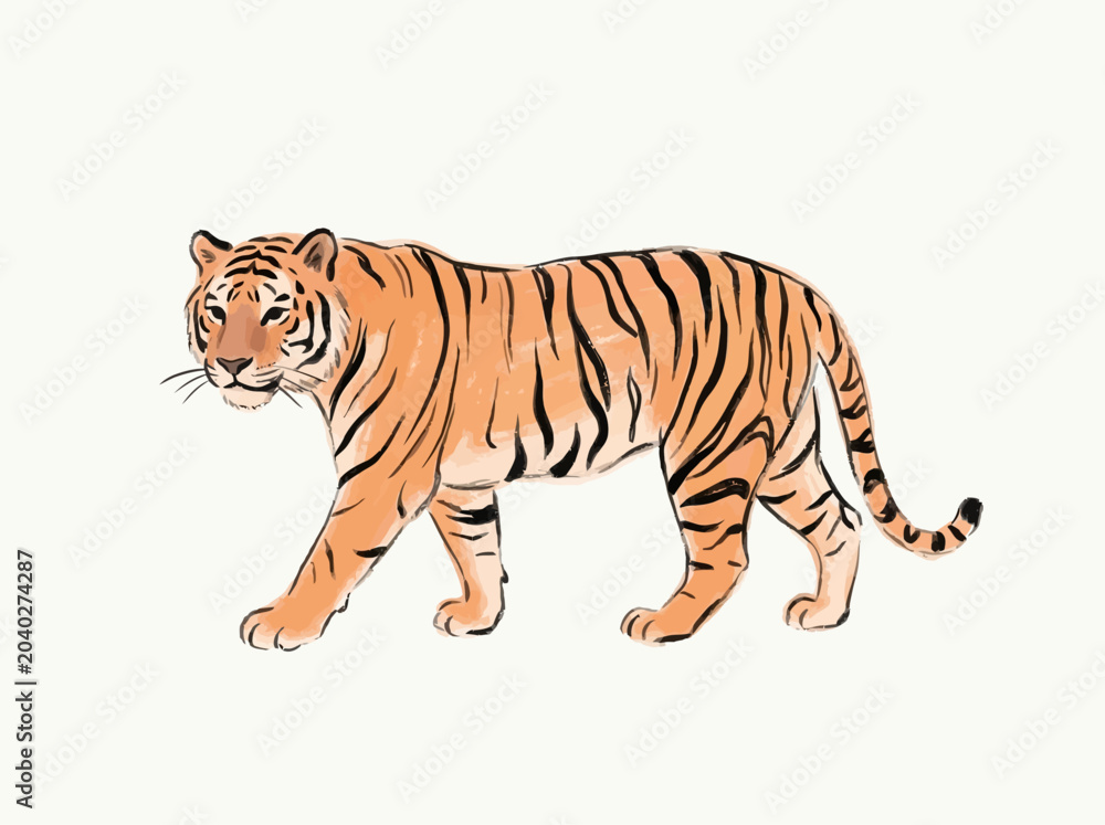 Obraz premium Majestic Tiger Striding Gracefully Illustration