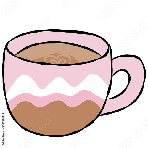 Hand drawn hot coffee, tea, mug