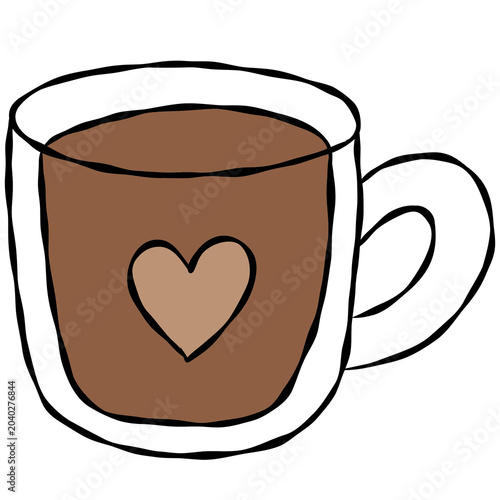 Hand drawn hot coffee, tea, mug