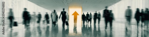 Business Growth Arrow Leading Blurred Crowd Forward