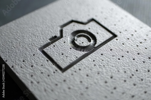 Camera Icon Embossed on Textured Paper, Detail Shot