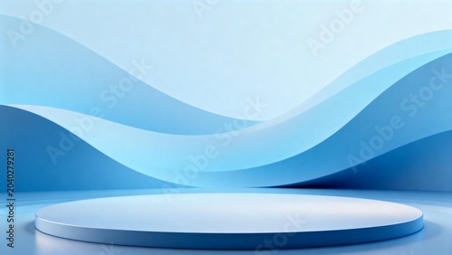 Abstract blue wave design with circular platform