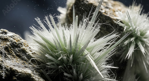 Detailed Microscopic View of Toxic White Chrysotile Asbestos Fibers on Rock Illustrating Health Hazards Mesothelioma Risk and the Importance of Professional Remediation