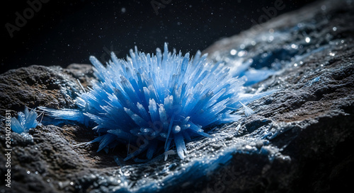 Macro Detail of Toxic Blue Asbestos Crocidolite Fibers on Natural Stone Highlighting Dangerous Mineral Exposure Risks Health Hazards and Environmental Remediation