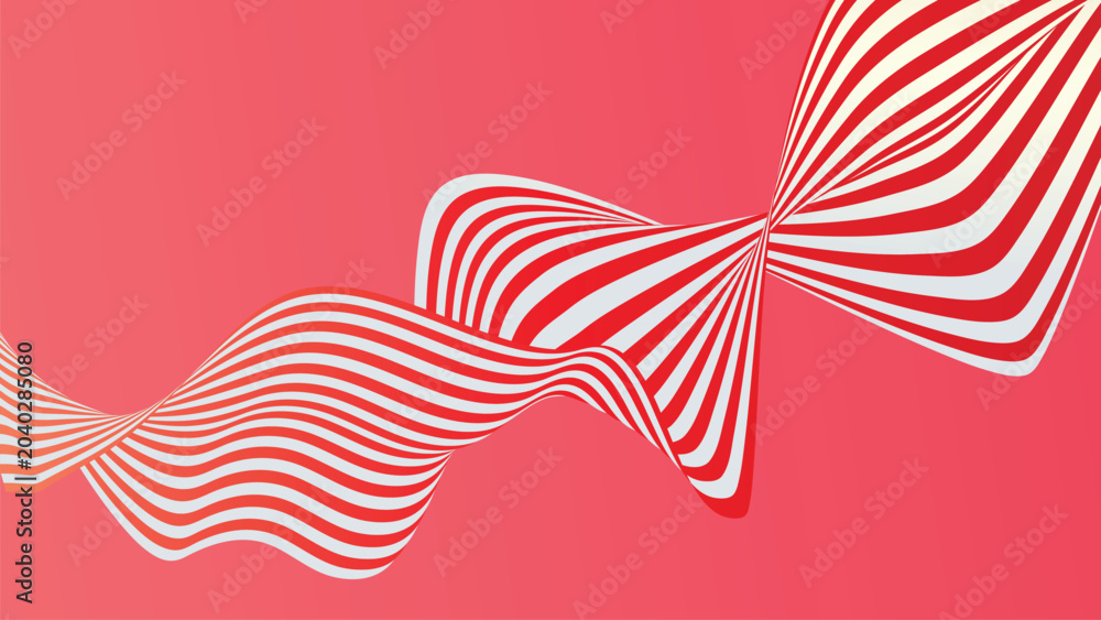 Obraz premium Wavy Striped Lines Abstract Background, Optical Illusion Style Flowing Curved Vector Illustration