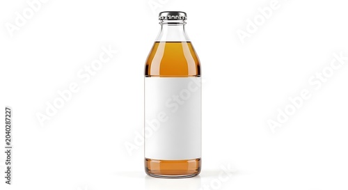 Clear glass bottle with orange liquid and cap.