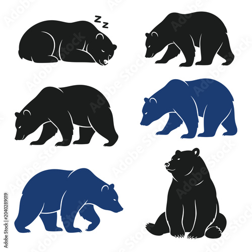 Foto Bear Silhouettes Collection: Sleeping, Walking, Sitting Icons