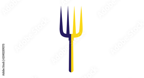 Cuadro en lienzo Abstract Trident Symbol, Yellow and Blue, Isolated on White Background