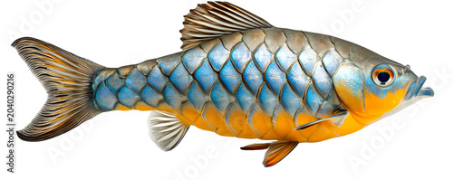 Blue and Orange Fish with Diamond Scales on Transparent Background