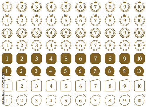 Foto 高級感のあるランキングアイコンセット 1位〜10位 ゴールドカラーの数字バッジコレクション