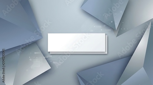 Modern abstract geometric background with overlapping polygonal shapes in cool blue-gray tones, featuring a prominent central white rectangular banner for text or logo.