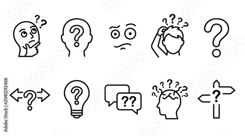 Bild auf Leinwand Icons of confusion, questions, and thinking - symbol set for problem-solving and